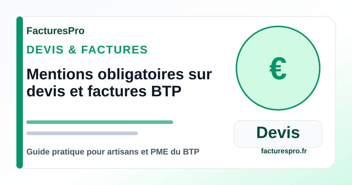Mentions obligatoires sur devis et factures BTP : guide 2026